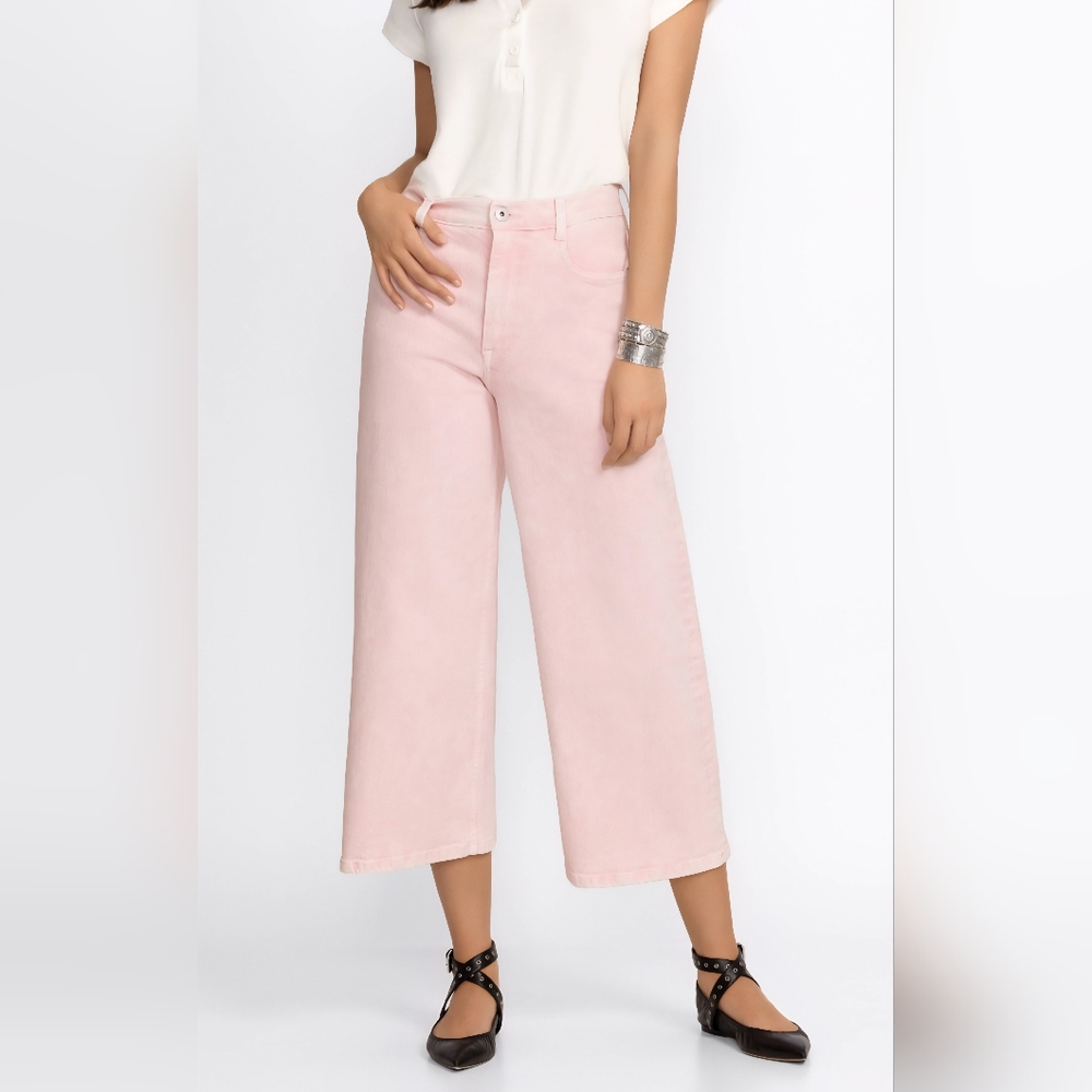 Johnny Was Sydney Light Pink Cropped Wide Leg Jeans Size 26 Inseam 26"